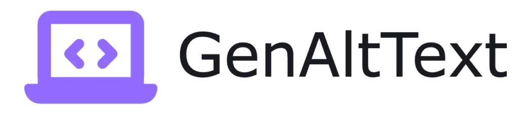 GenAltText logo a laptop icon with code with text