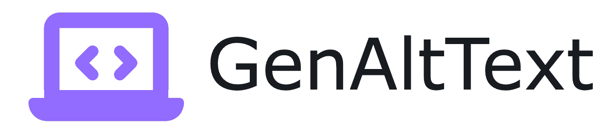 GenAltText logo a laptop icon with code with text