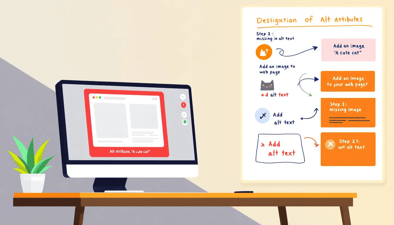 An illustration explaining alt attributes in web design.