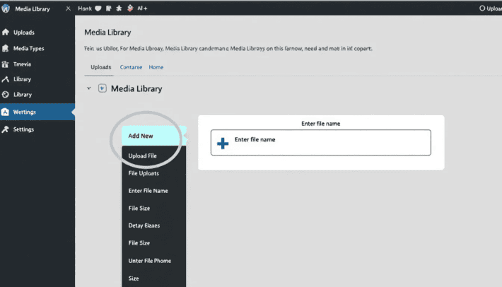 A screenshot of the WordPress Media Library interface showing image upload options including how to add alt attribute to images in wordPress